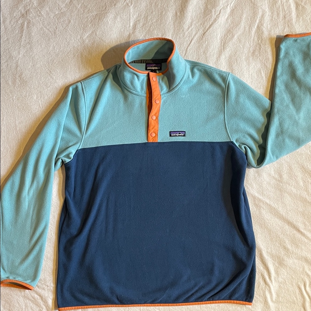 Patagonia Men's Zip-Up Sweater - Aqua and Navy
